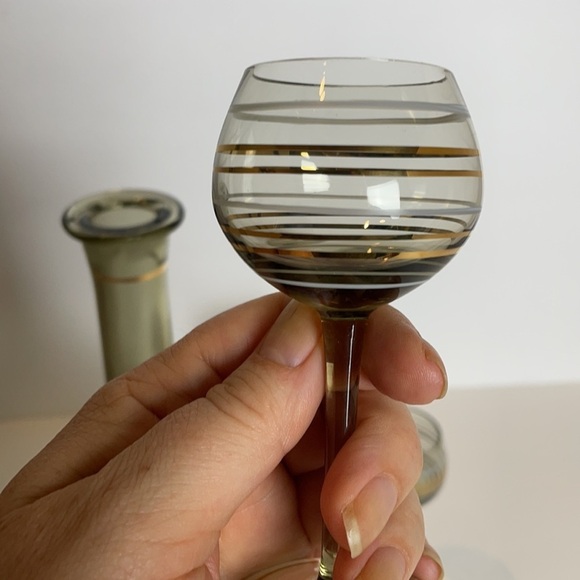 Vintage Bohemian MCM Gold Striped Smokey Topaz Decanter Set - Picture 11 of 13